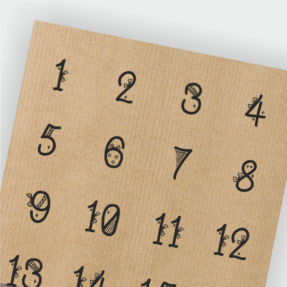 naklejki adwentowe w rustykalnym stylu  / kalendarz adwentowy z papieru kraft - SweetPrint.pl