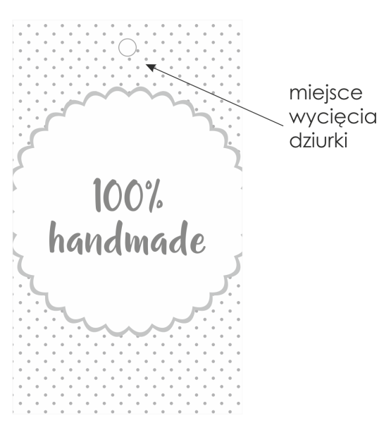 wizytówka etykieta drukowana do oznaczania produktów handmade - miejsce dziurkowania