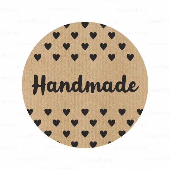 Naklejki kraft z serduszkami - HANDMADE - SweetPrint.pl