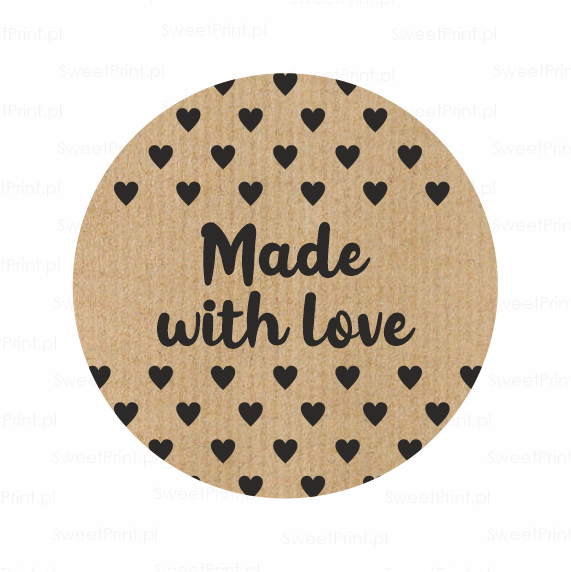Naklejki kraft z serduszkami - MADE WITH LOVE - SweetPrint.pl