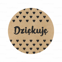 Naklejki kraft z serduszkami - DZIĘKUJĘ