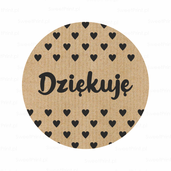 Naklejki kraft z serduszkami - DZIĘKUJĘ - SweetPrint.pl