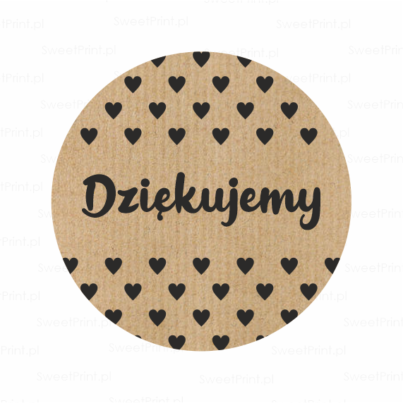 Naklejki kraft z serduszkami - DZIĘKUJEMY - SweetPrint.pl