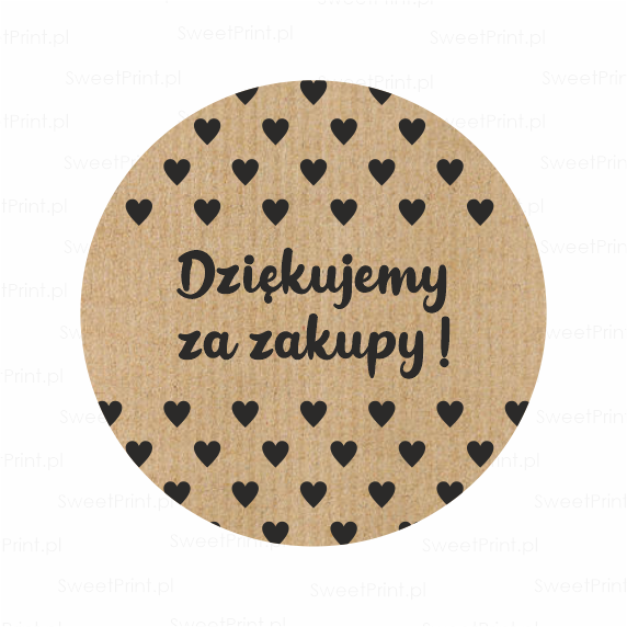 Naklejki kraft z serduszkami - DZIĘKUJEMY ZA ZAKUPY - SweetPrint.pl