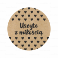 Naklejki kraft z serduszkami - USZYTE Z MIŁOŚCIĄ - SweetPrint.pl
