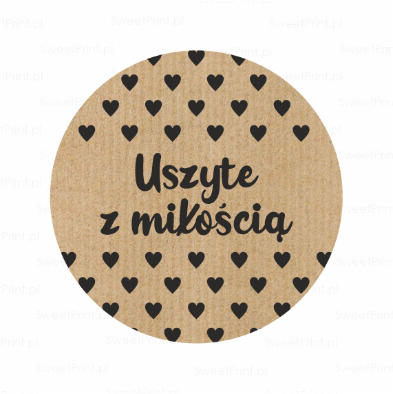 Naklejki kraft z serduszkami - USZYTE Z MIŁOŚCIĄ - SweetPrint.pl
