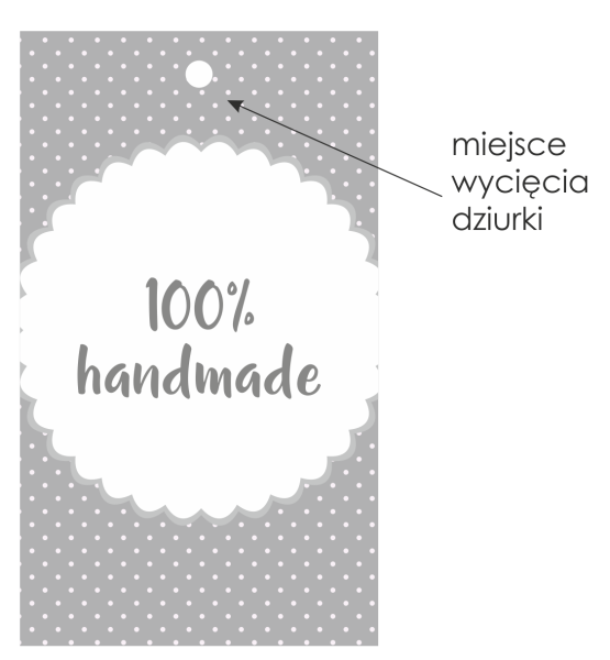 wizytówka etykieta drukowana do oznaczania produktów handmade - miejsce dziurkowania