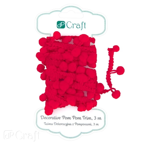Taśma dekoracyjna z pomponami, czerwona - SweetPrint.pl