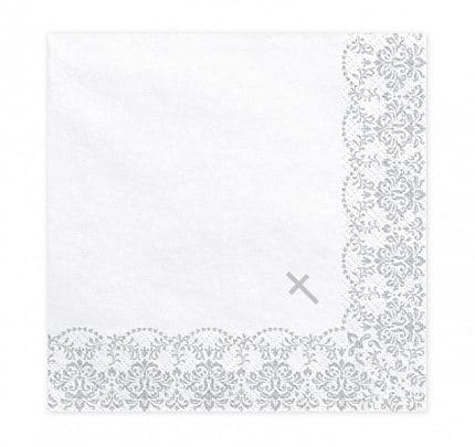 Papierowe serwetki komunijne ze srebrnym ornamentem - SweetPrint.pl