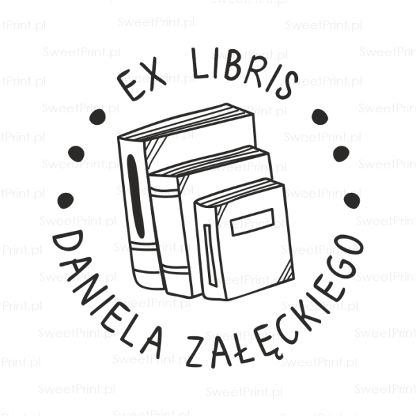 Stempel exlibris okrągły z książkami wzór 3 – personalizowany