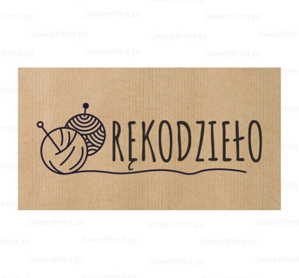 Naklejki z papieru kraft w stylu eko z napisem RĘKODZIEŁO i motywem włóczki - SweetPrint.pl