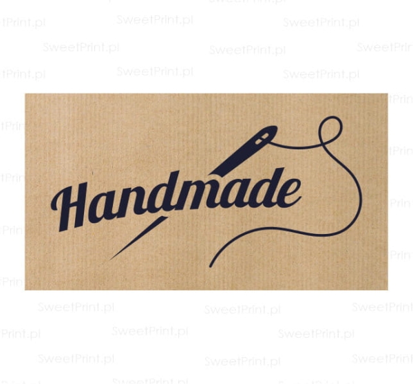 Naklejki z papieru kraft w stylu eko z napisemHANDMADE i motywem igły do szycia - SweetPrint.pl