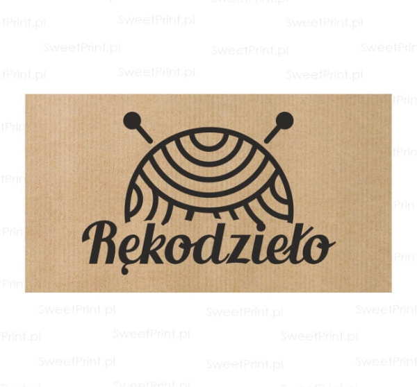 Naklejki z papieru kraft w stylu eko z napisem RĘKODZIEŁO i motywem włóczki - SweetPrint.pl