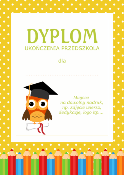 Dyplom  - ukończenia przedszkola, kursu, zajęć dodatkowych - SweetPrint.pl