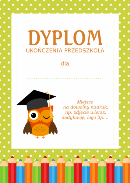 Dyplom  - ukończenia przedszkola, kursu, zajęć dodatkowych, dyplomy da dzieci - SweetPrint.pl