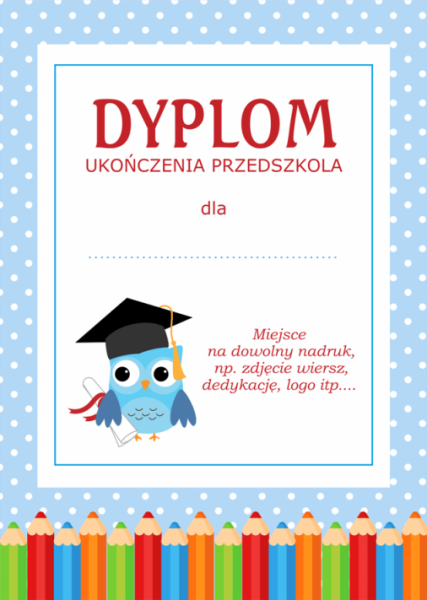 PERSONALIZOWANY DYPLOM DLA DZIECI - zakończenie przedszkola, zerówki, kursu - SweetPrint.pl
