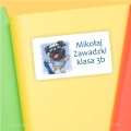 Personalizowane naklejki szkolne z imieniem i nazwiskiem dziecka /  z pieskiem i deskorolką - SweetPrint.pl