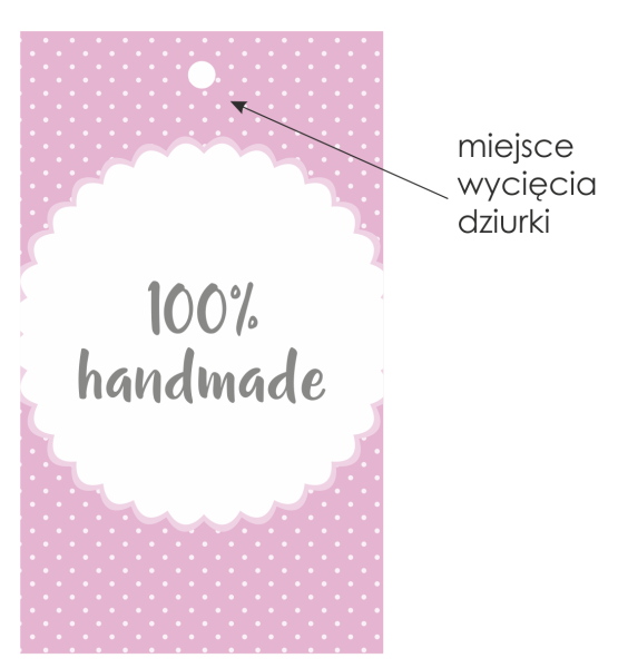 różowa wizytówka etykieta  do oznaczania produktów handmade / dziurkowanie