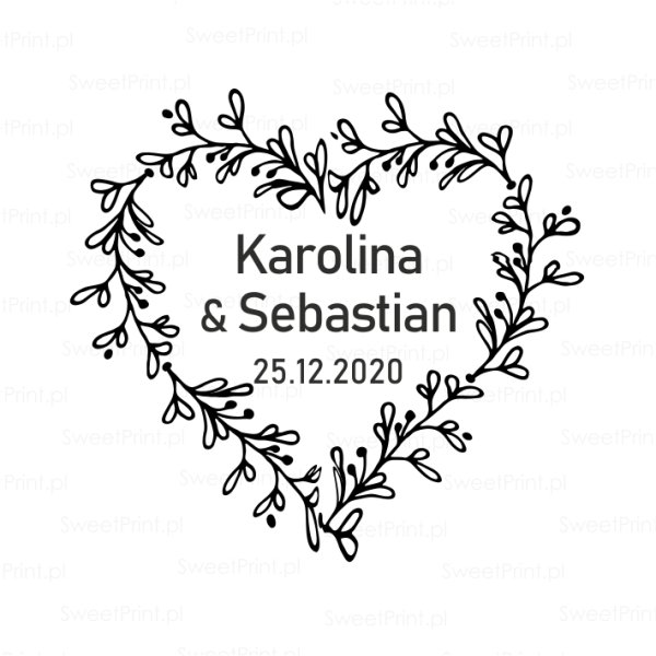 personaliozwana pieczątka ślubna z wiankiem z liści