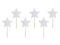 Pikery  / dekoracje do babeczek SREBRNE GWIAZDKI