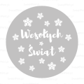 naklejki ze śnieżynkami i napisem "Wesołych Świąt"
