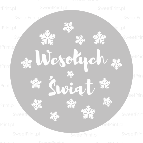 naklejki ze śnieżynkami i napisem "Wesołych Świąt"