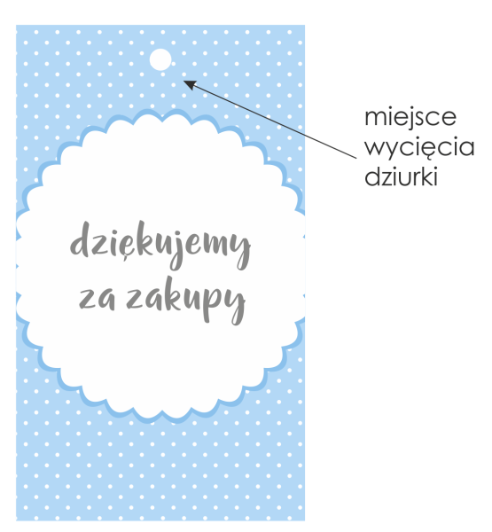 wizytówka etykieta drukowana do oznaczania produktów handmade - miejsce dziurkowania