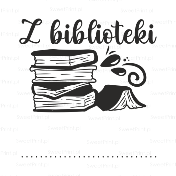 Stempel exlibris BIBLIOTEKA – Z biblioteki, wzór główny