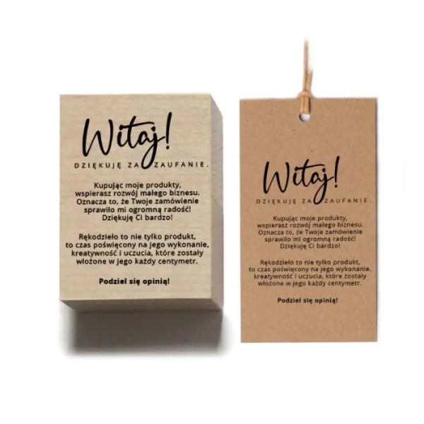 Stempel do tworzenia etykiet z napisem "Witaj! Dziękuję za zaufanie" - SweetPrint.pl