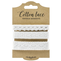 Koronki  bawełniane  białe tasiemki -  3 szt