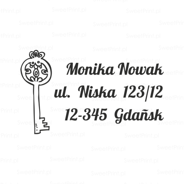 personalizowana pieczątka adresowa z kluczem