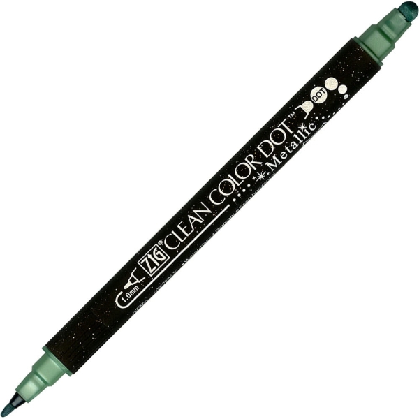 Kuretake Clean Color Dot - dwustronny pisak metaliczny w kolorze zielonym- SweetPrint.pl