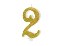 Świeczka urodzinowa CYFRA 2 - ZŁOTA BROKATOWA 