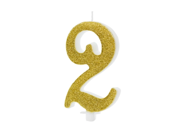 Świeczka urodzinowa w kształcie dwójki, złota brokatowa- SweetPrint.pl