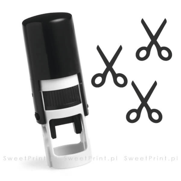 gotowa pieczątka mini - okrągła - automat - na karty lojalnościowe i stałego klienta - nożyczki - SweetPrint.pl