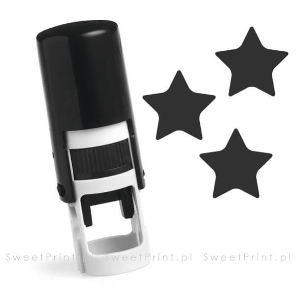 gotowa pieczątka mini - okrągła - automat - na karty lojalnościowe i stałego klienta - GWIAZDKA - SweetPrint.pl