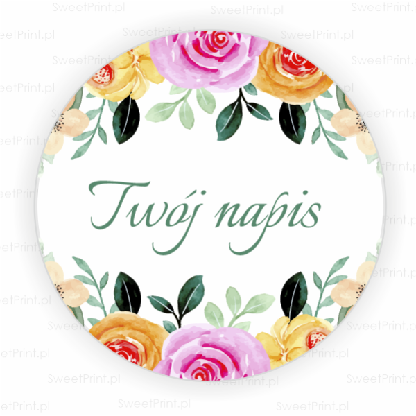Okrągłe naklejki ślubne z kwiatami - SweetPrint.pl
