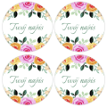Personalizowane  naklejki ślubne z kwiatami - SweetPrint.pl