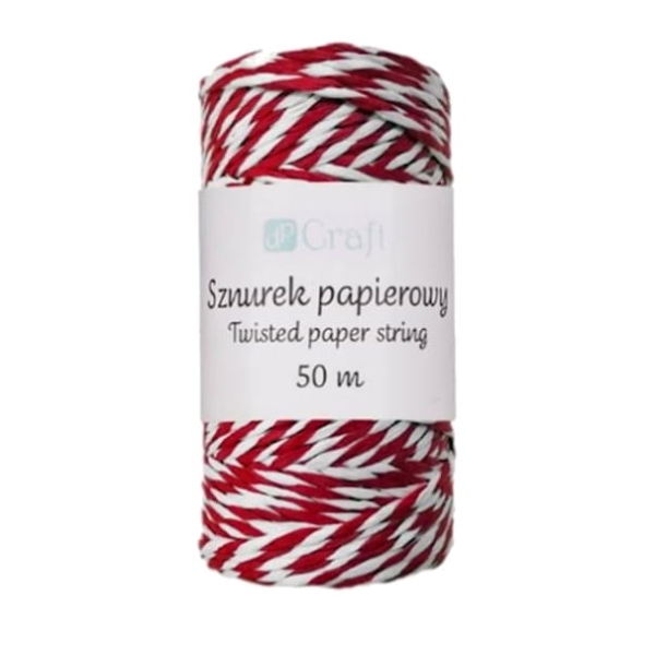 Biało - czerwony sznurek papierowy, skręcany - SweetPrint.pl