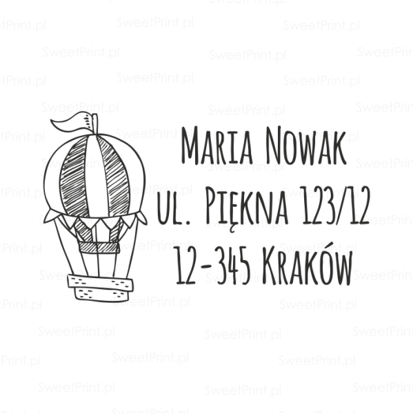 pieczątka adresowa z motywem balonu