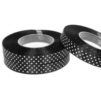 Wstążka satynowa w kropki  CZARNA - 12 mm / 22 m