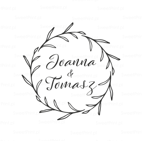 personalizowany stempel ślubny z delikatnymilistkami