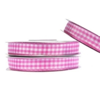 Wstążka w kratkę - różowa 12 mm