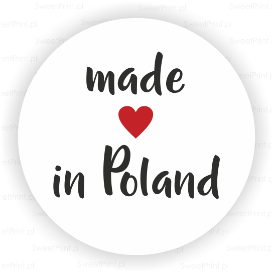 okrągłe nalepki z napisem made in poland
