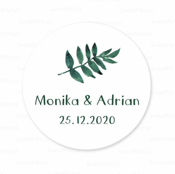 personalizowane naklejki ślubne z liściem paproci