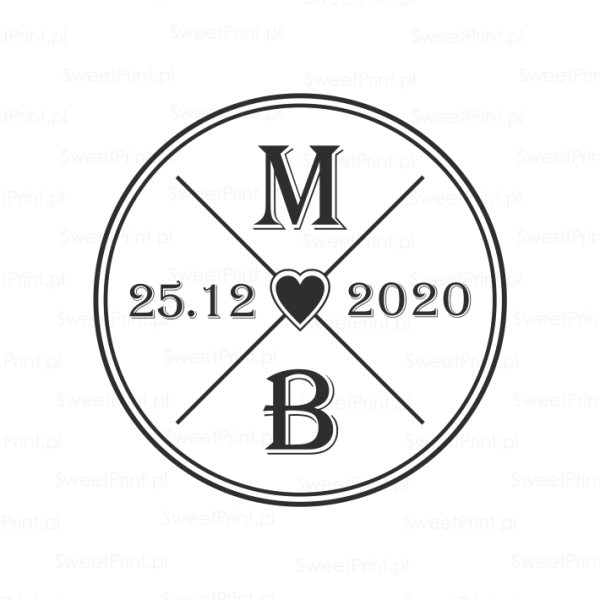 personalizowana pieczątka ślubna z inicjałami i datą ślubu